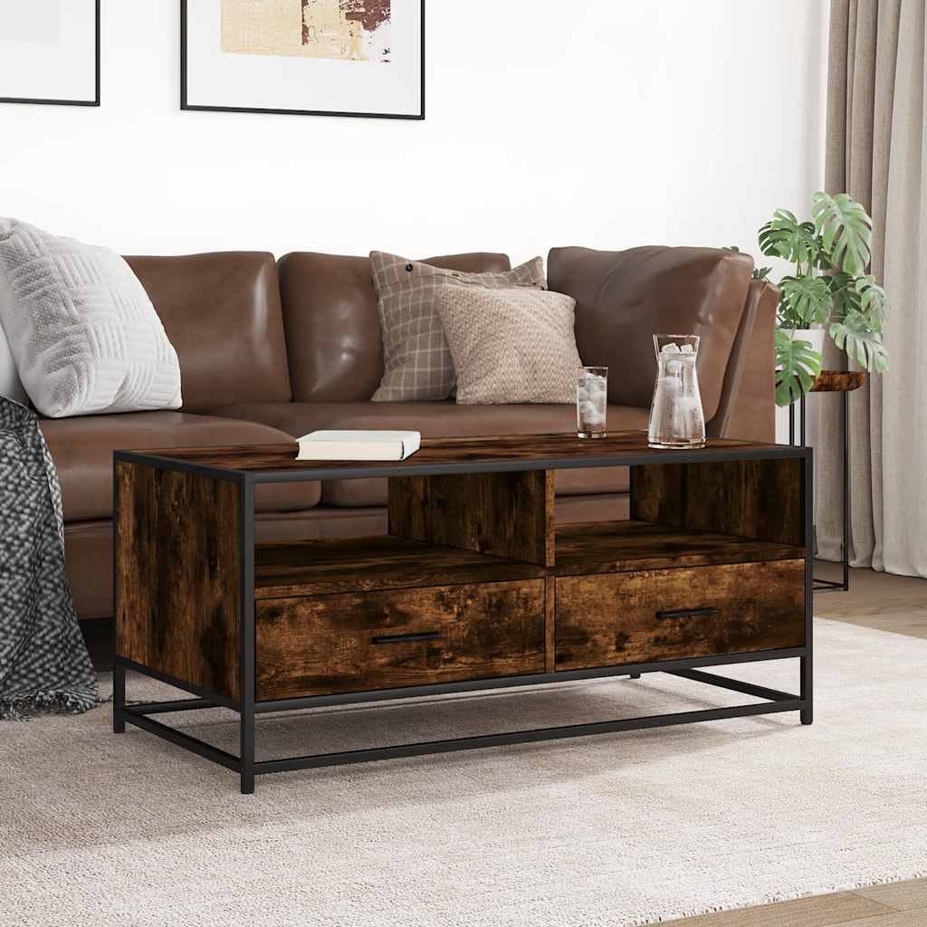 vidaXL Măsuță cafea, stejar fumuriu 100x50x45 cm lemn prelucrat/metal vidaXL Măsuță cafea, stejar fumuriu 100x50x45 cm lemn prelucrat/metal