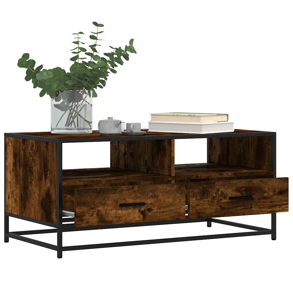 vidaXL Măsuță cafea, stejar fumuriu 100x50x45 cm lemn prelucrat/metal vidaXL Măsuță cafea, stejar fumuriu 100x50x45 cm lemn prelucrat/metal