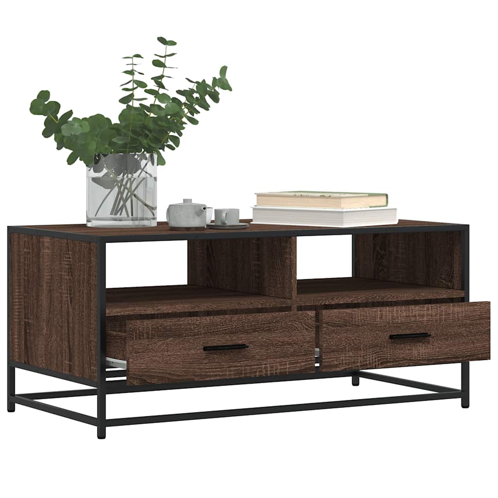 vidaXL Măsuță cafea, stejar maro, 100x50x45 cm, lemn prelucrat/metal vidaXL Măsuță cafea, stejar maro, 100x50x45 cm, lemn prelucrat/metal