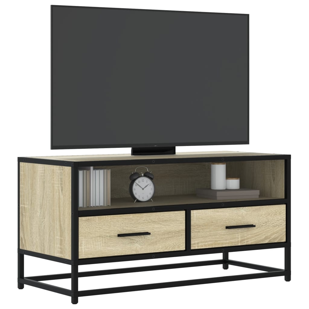 vidaXL Dulap TV, stejar sonoma, 80x34,5x40 cm, lemn prelucrat și metal vidaXL Dulap TV, stejar sonoma, 80x34,5x40 cm, lemn prelucrat și metal