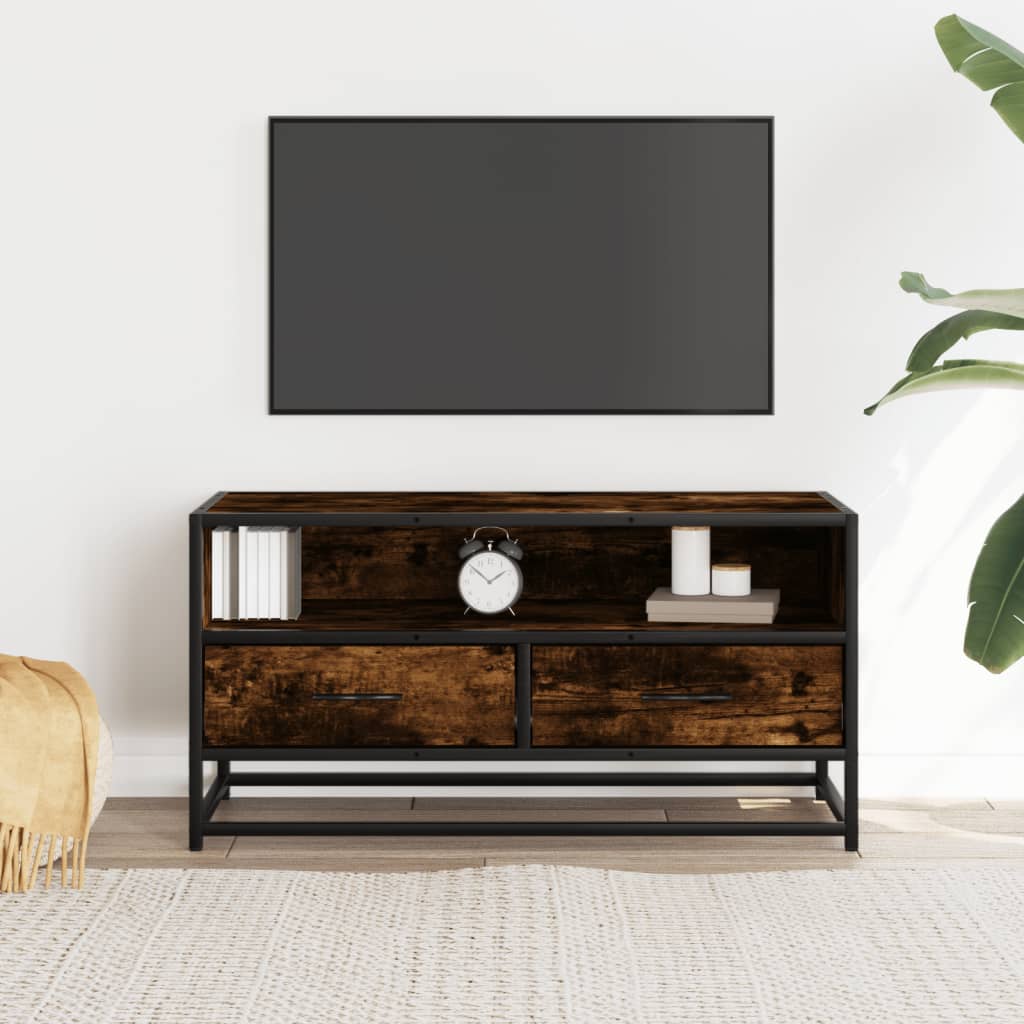 vidaXL Dulap TV stejar fumuriu, 80x34,5x40 cm, lemn prelucrat și metal