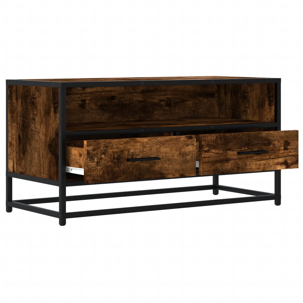 vidaXL Dulap TV stejar fumuriu, 80x34,5x40 cm, lemn prelucrat și metal