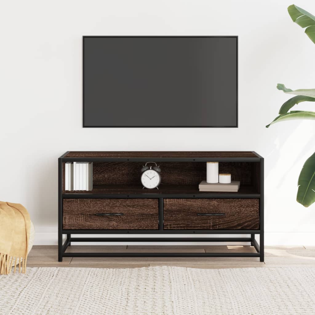 vidaXL Dulap TV, stejar maro, 80x34,5x40 cm, lemn prelucrat și metal vidaXL Dulap TV, stejar maro, 80x34,5x40 cm, lemn prelucrat și metal