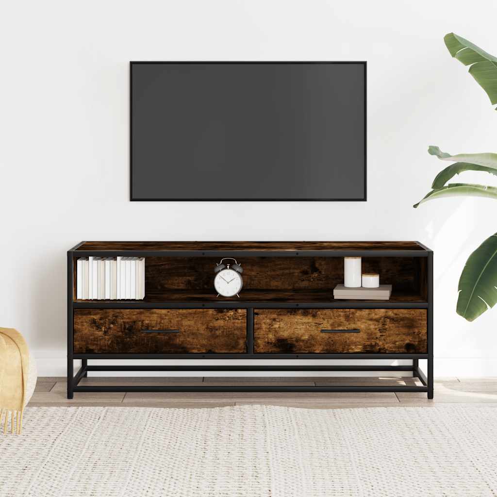 vidaXL Dulap TV stejar fumuriu, 100x34,5x40 cm lemn prelucrat și metal