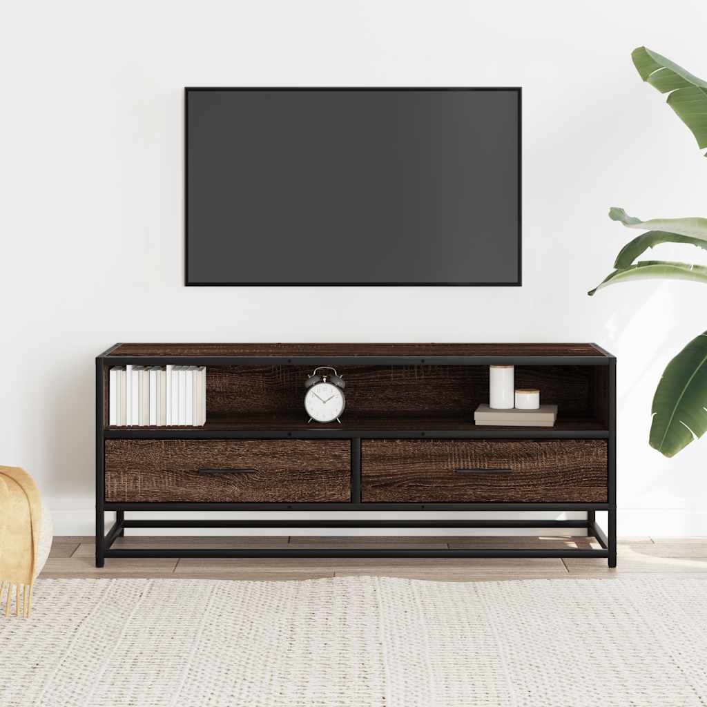 vidaXL Dulap TV, stejar maro, 100x34,5x40 cm, lemn prelucrat și metal