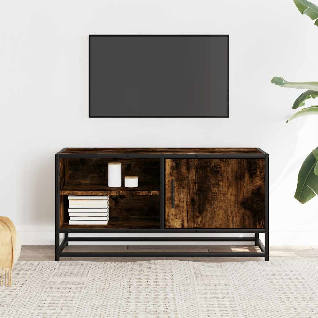 vidaXL Dulap TV stejar fumuriu, 80x34,5x40 cm, lemn prelucrat și metal