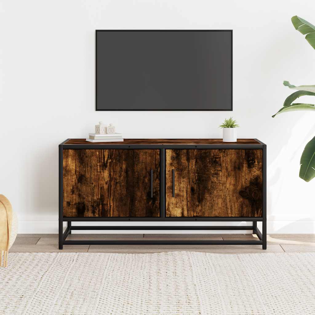 vidaXL Dulap TV stejar fumuriu, 80x34,5x40 cm, lemn prelucrat și metal
