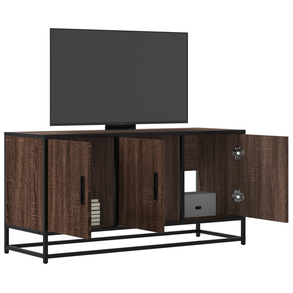 vidaXL Dulap TV stejar maro, 100x35x50 cm lemn prelucrat și metal