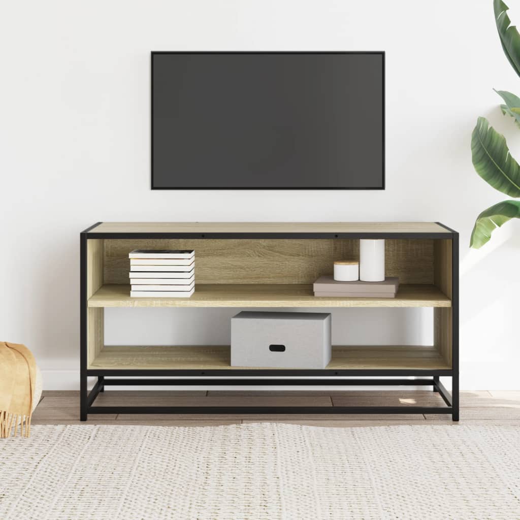 vidaXL Comodă TV, stejar sonoma, 91x40x46 cm, lemn prelucrat și metal