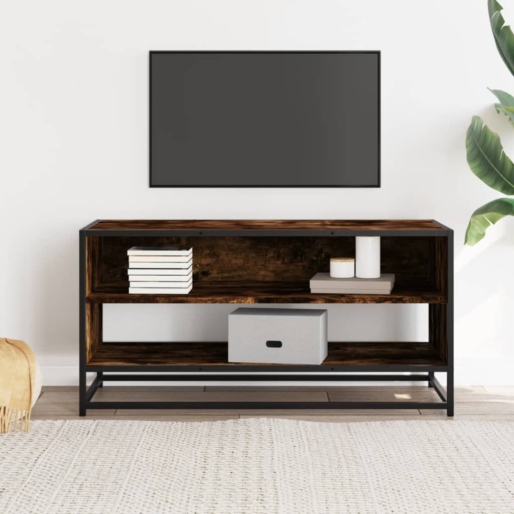 vidaXL Comodă TV, stejar fumuriu, 91x40x46 cm lemn prelucrat și metal