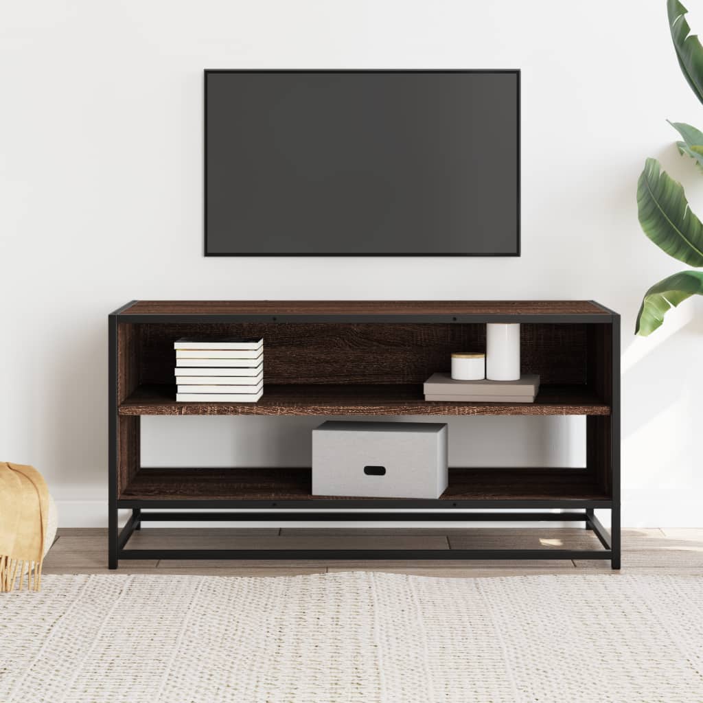 vidaXL Comodă TV, stejar maro, 91x40x46 cm lemn prelucrat și metal vidaXL Comodă TV, stejar maro, 91x40x46 cm lemn prelucrat și metal