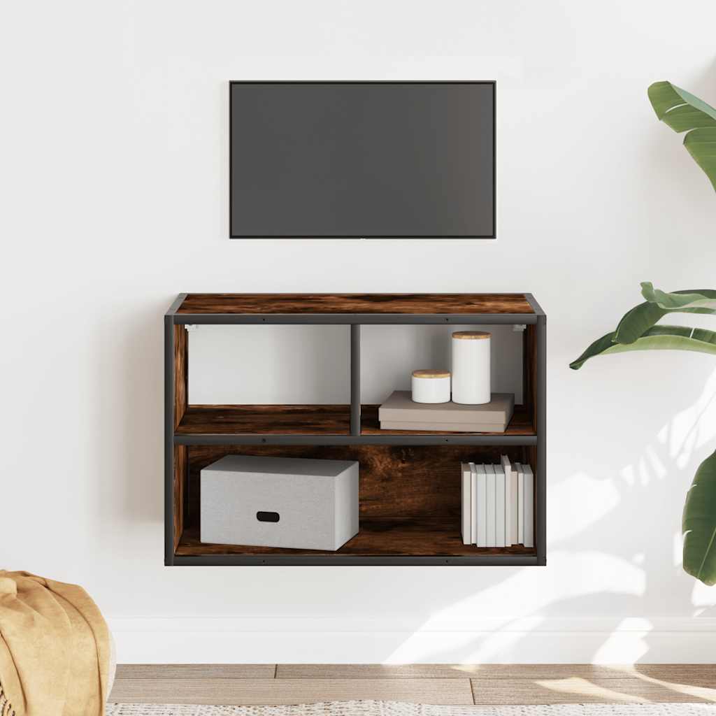 vidaXL Dulap TV stejar fumuriu, 60x31x39,5 cm, lemn prelucrat și metal