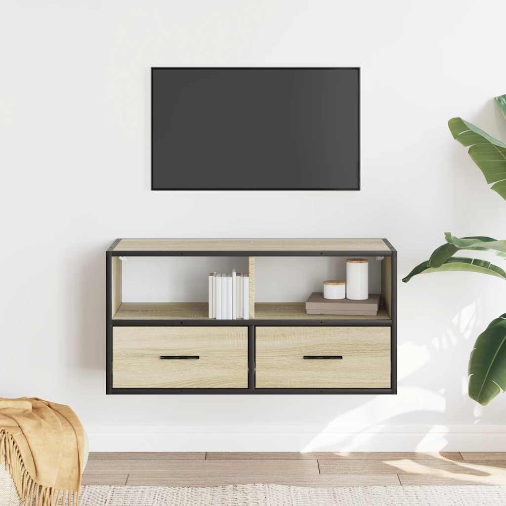 vidaXL Dulap TV, stejar sonoma, 80x31x39,5 cm, lemn prelucrat și metal vidaXL Dulap TV, stejar sonoma, 80x31x39,5 cm, lemn prelucrat și metal