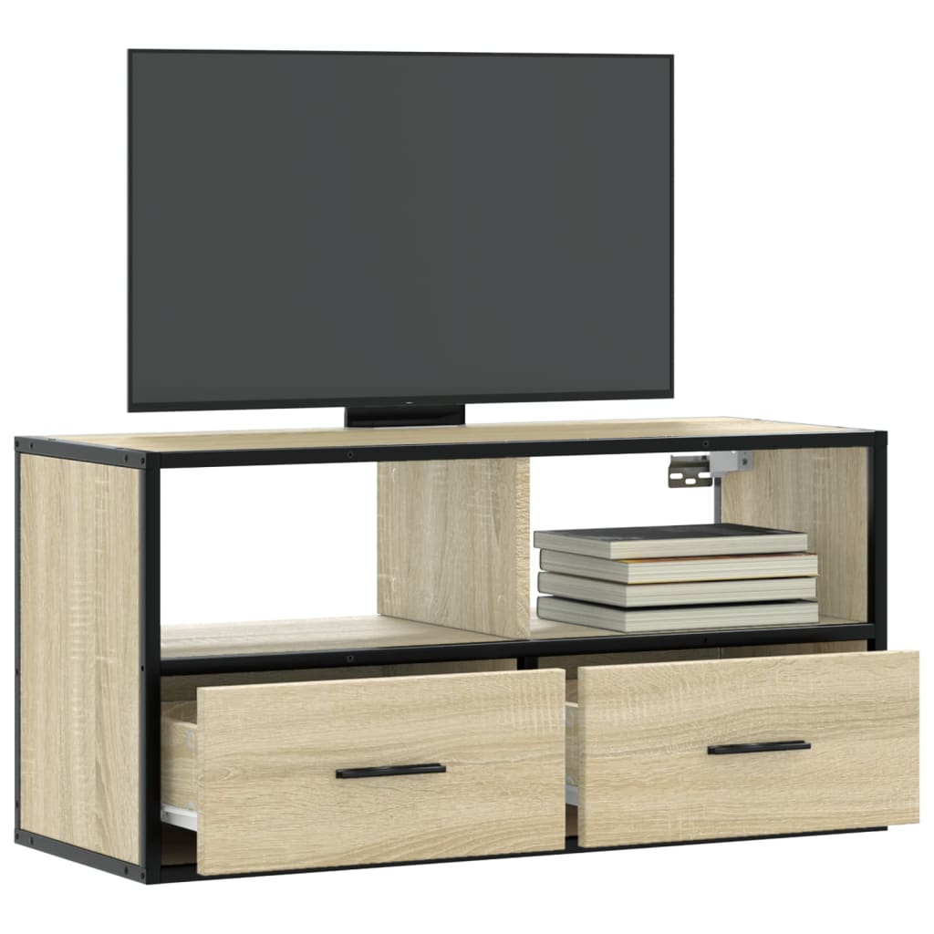 vidaXL Dulap TV, stejar sonoma, 80x31x39,5 cm, lemn prelucrat și metal vidaXL Dulap TV, stejar sonoma, 80x31x39,5 cm, lemn prelucrat și metal