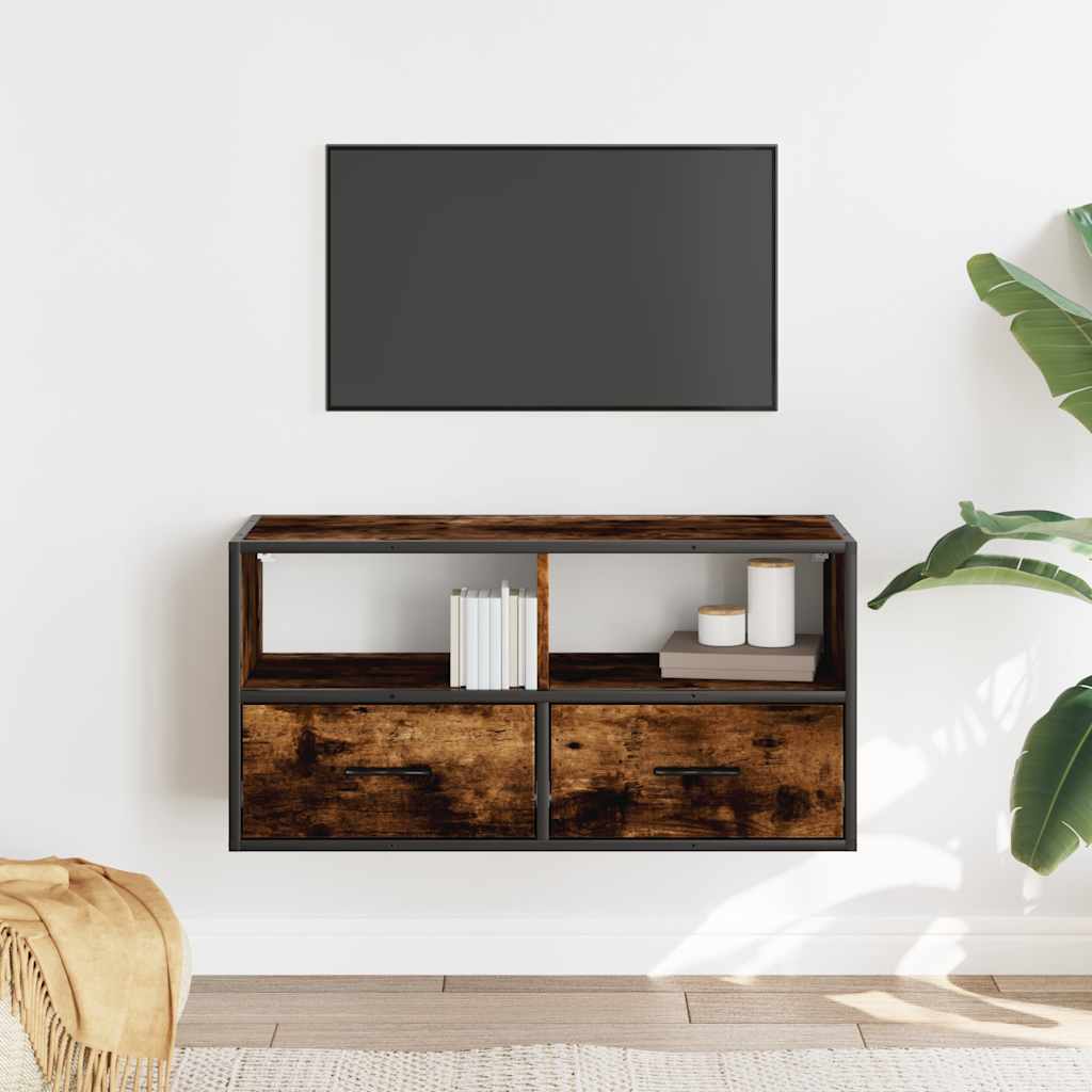 vidaXL Dulap TV stejar fumuriu, 80x31x39,5 cm, lemn prelucrat și metal