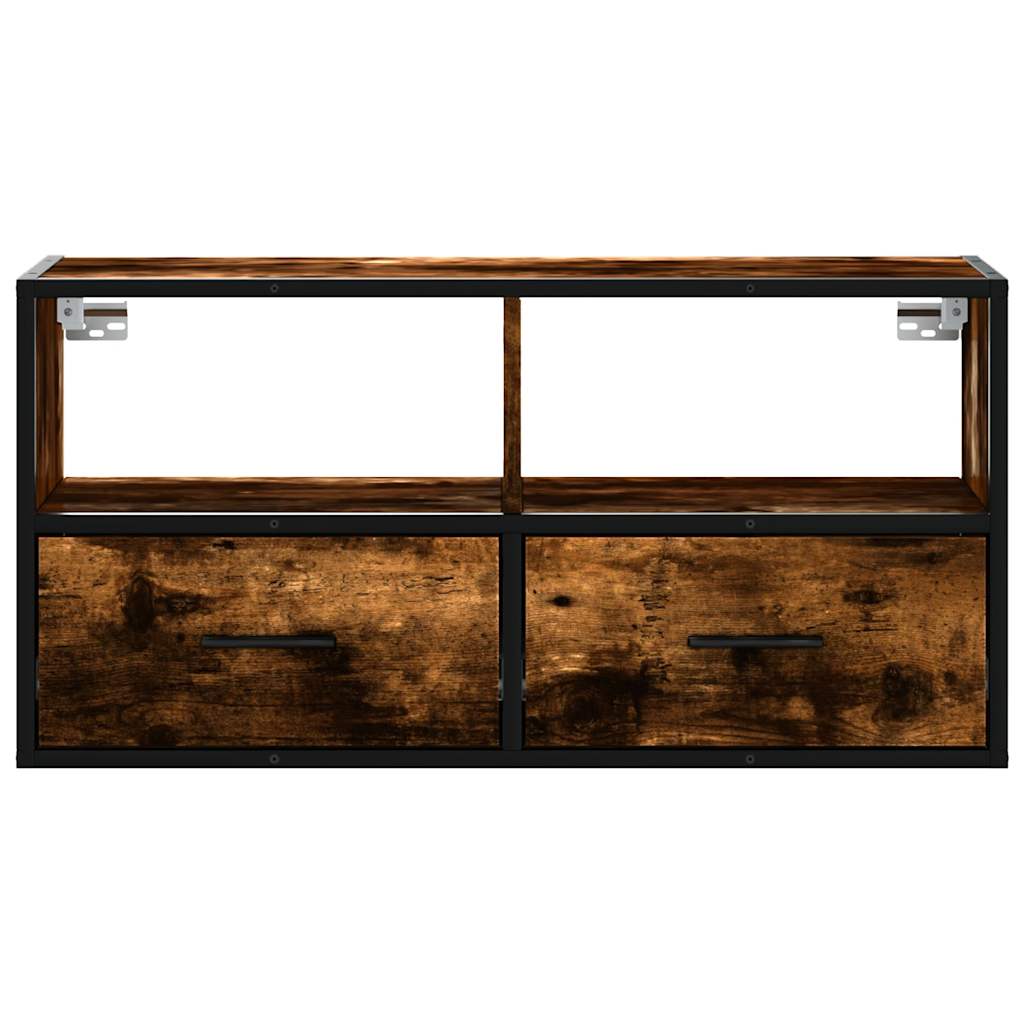 vidaXL Dulap TV stejar fumuriu, 80x31x39,5 cm, lemn prelucrat și metal