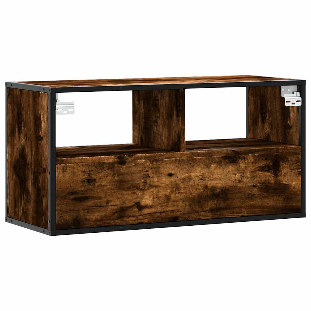 vidaXL Dulap TV stejar fumuriu, 80x31x39,5 cm, lemn prelucrat și metal
