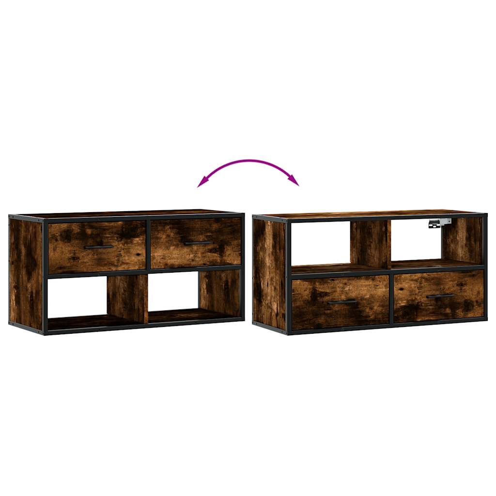 vidaXL Dulap TV stejar fumuriu, 80x31x39,5 cm, lemn prelucrat și metal