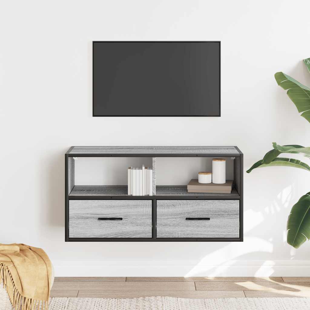 vidaXL Dulap TV, gri sonoma, 80x31x39,5 cm, lemn prelucrat și metal