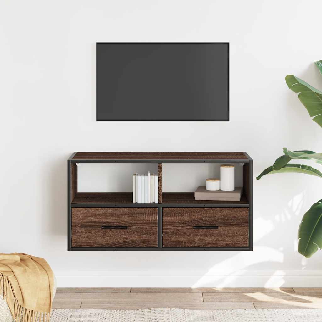 vidaXL Dulap TV, stejar maro, 80x31x39,5 cm, lemn prelucrat și metal vidaXL Dulap TV, stejar maro, 80x31x39,5 cm, lemn prelucrat și metal