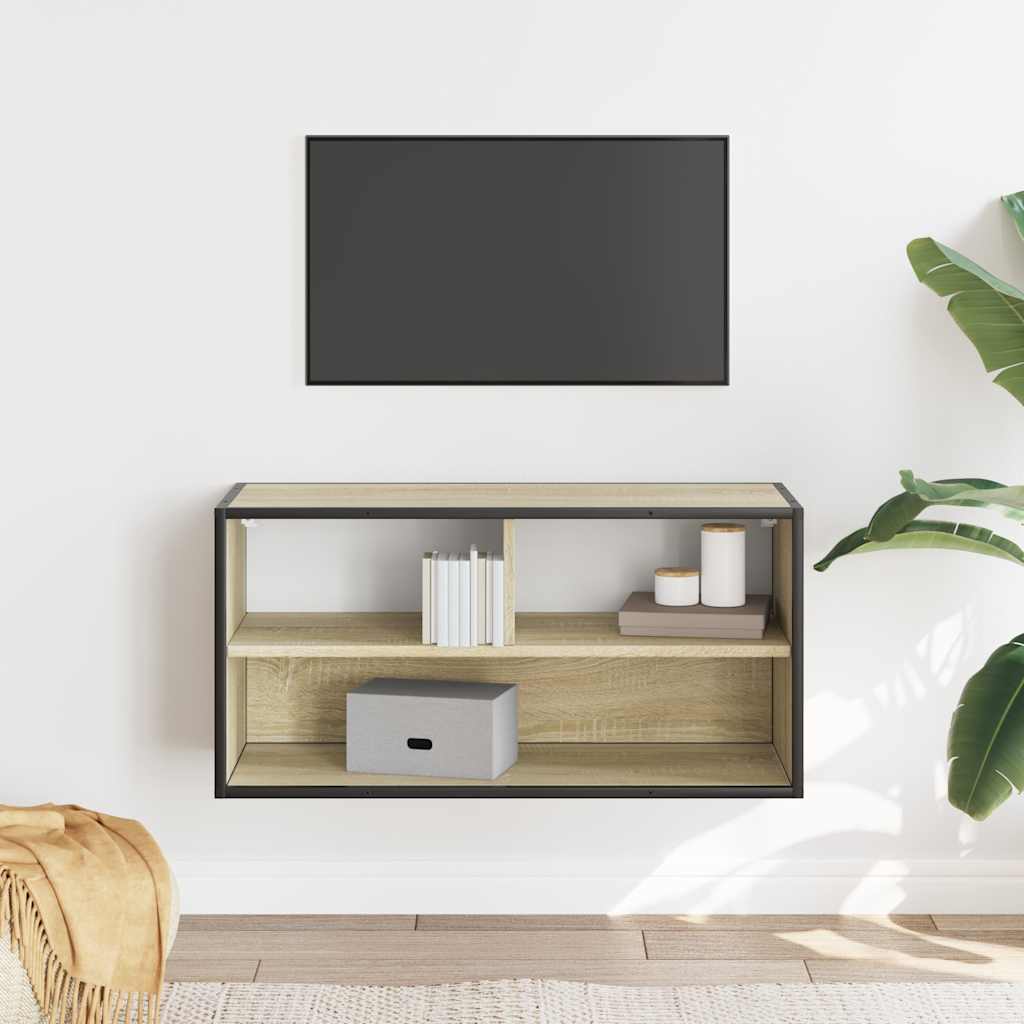 vidaXL Dulap TV, stejar sonoma, 80x31x39,5 cm, lemn prelucrat și metal vidaXL Dulap TV, stejar sonoma, 80x31x39,5 cm, lemn prelucrat și metal