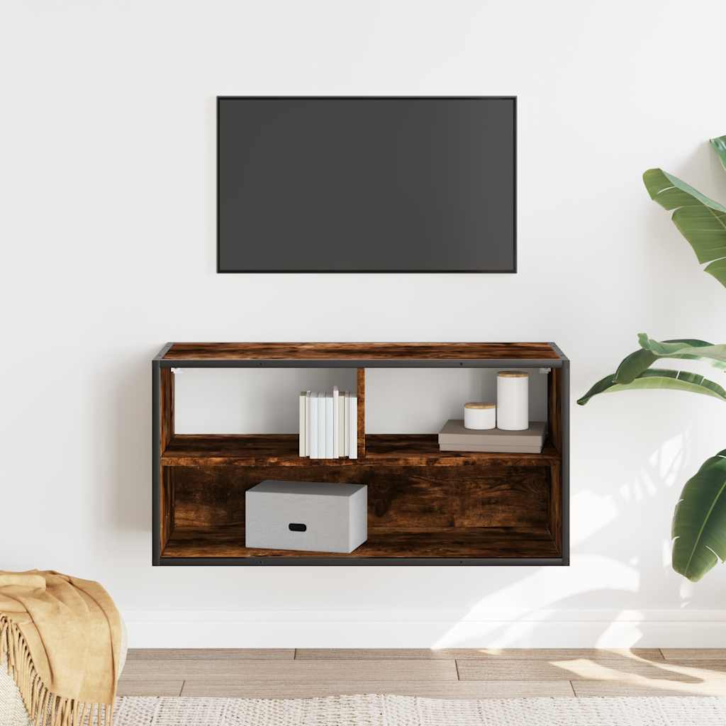 vidaXL Dulap TV stejar fumuriu, 80x31x39,5 cm, lemn prelucrat și metal