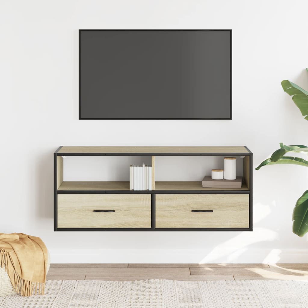 vidaXL Dulap TV stejar sonoma, 100x31x39,5 cm, lemn prelucrat și metal