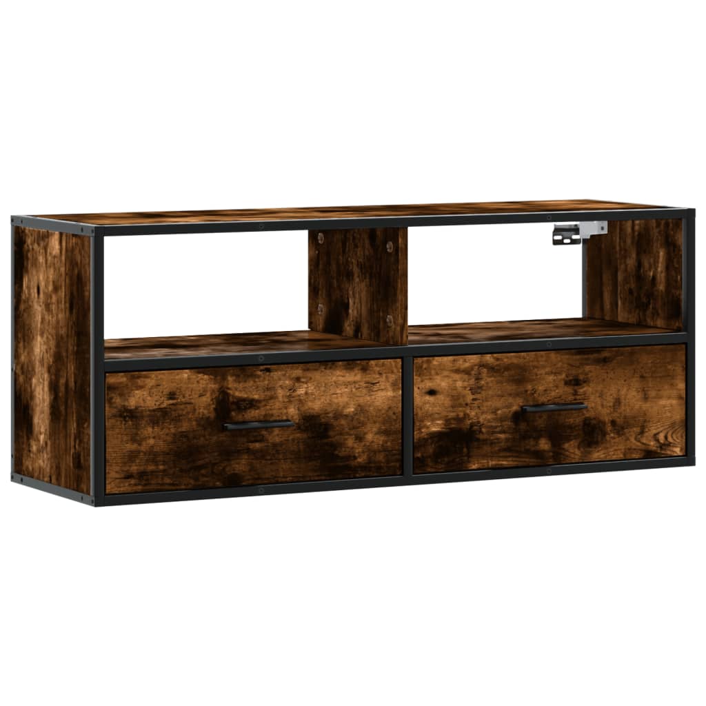 vidaXL Dulap TV stejar fumuriu 100x31x39,5 cm, lemn prelucrat și metal
