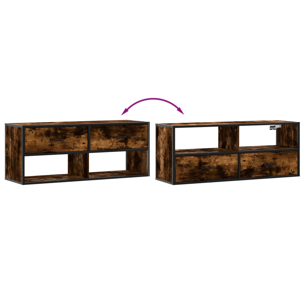 vidaXL Dulap TV stejar fumuriu 100x31x39,5 cm, lemn prelucrat și metal