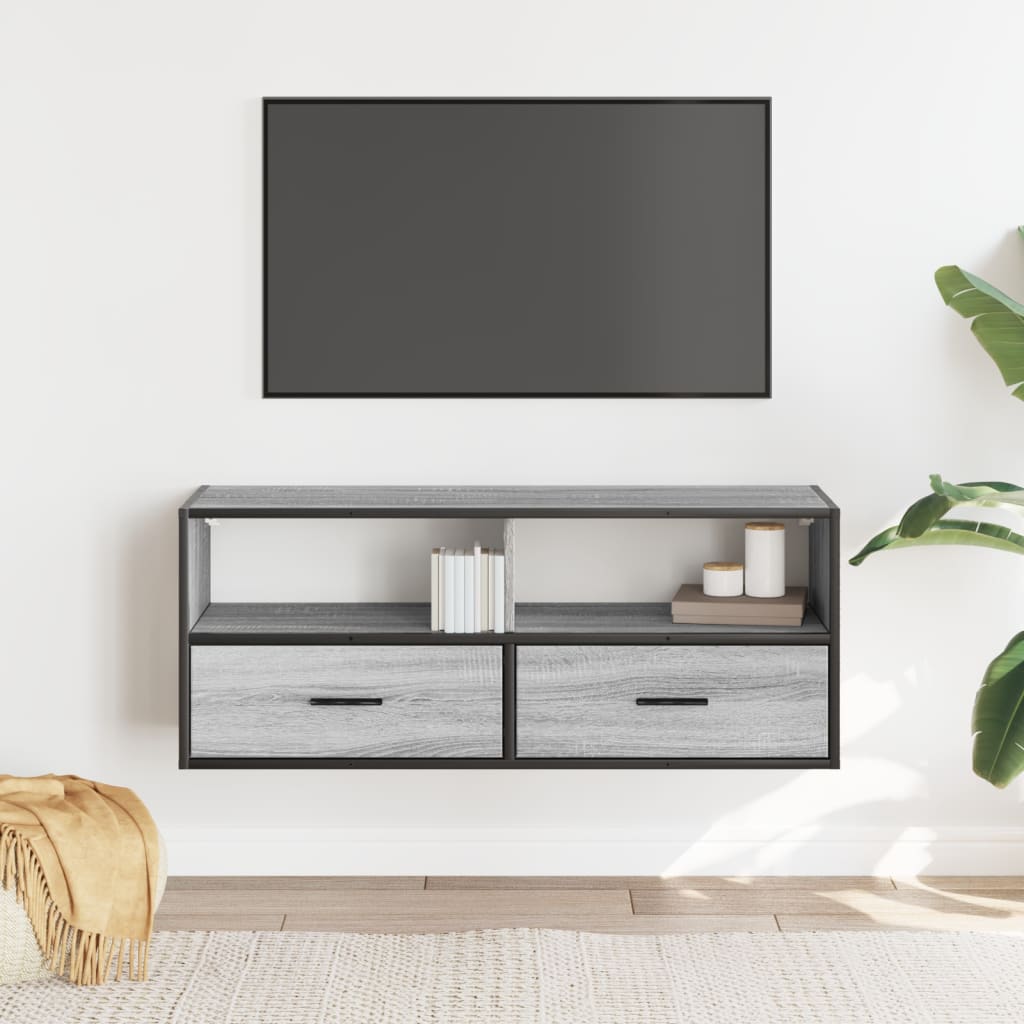 vidaXL Dulap TV, gri sonoma, 100x31x39,5 cm, lemn prelucrat și metal