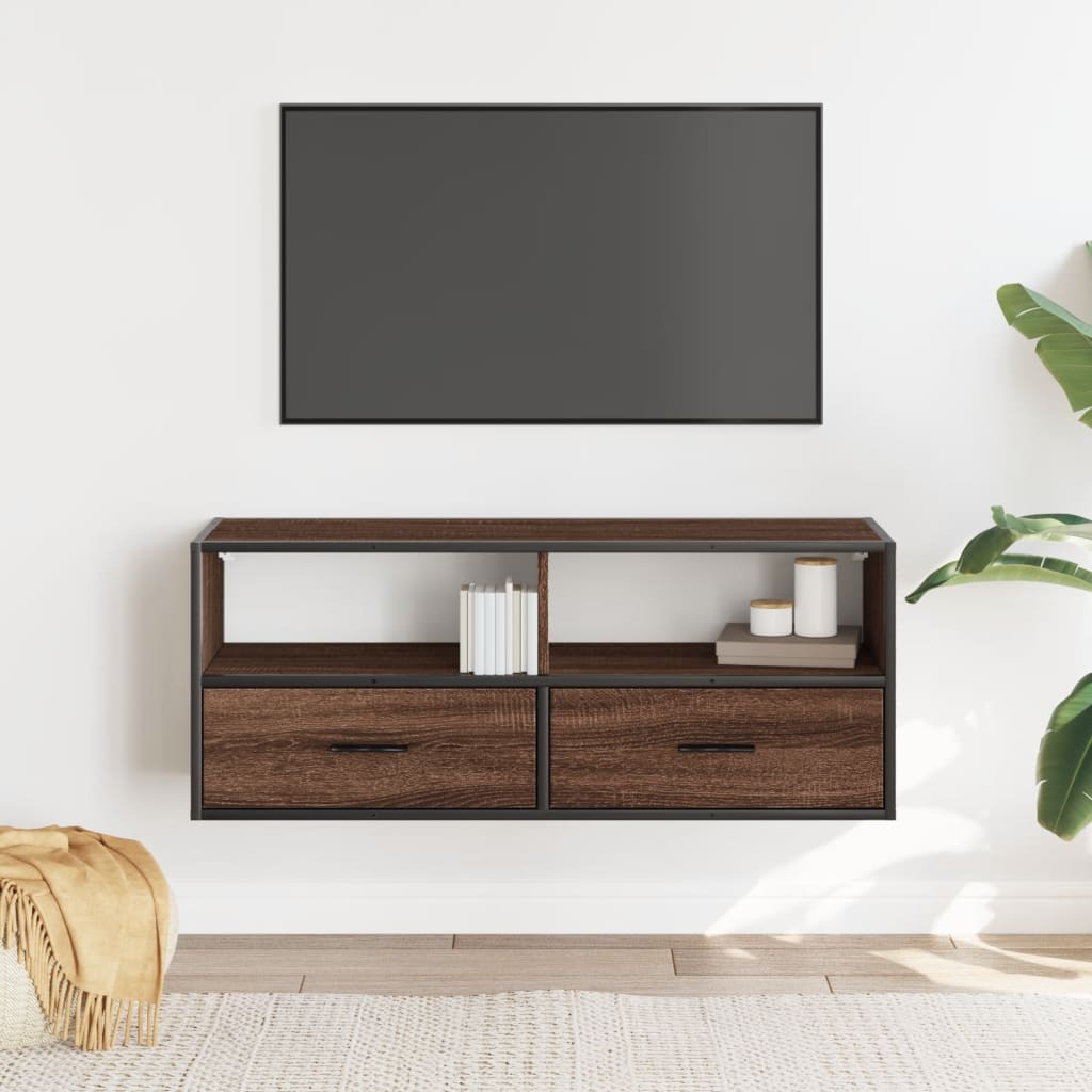 vidaXL Dulap TV, stejar maro, 100x31x39,5 cm, lemn prelucrat și metal