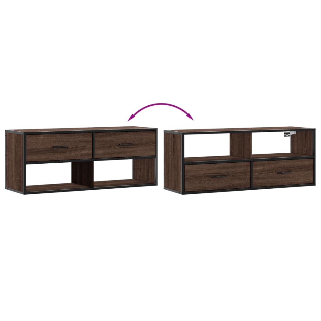 vidaXL Dulap TV, stejar maro, 100x31x39,5 cm, lemn prelucrat și metal