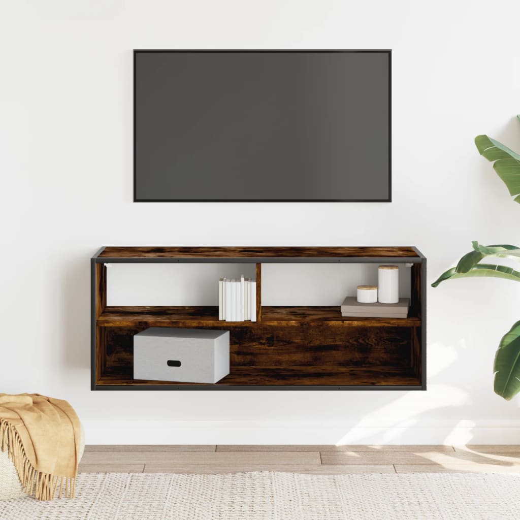 vidaXL Dulap TV stejar fumuriu 100x31x39,5 cm, lemn prelucrat și metal