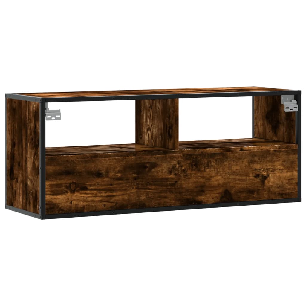 vidaXL Dulap TV stejar fumuriu 100x31x39,5 cm, lemn prelucrat și metal