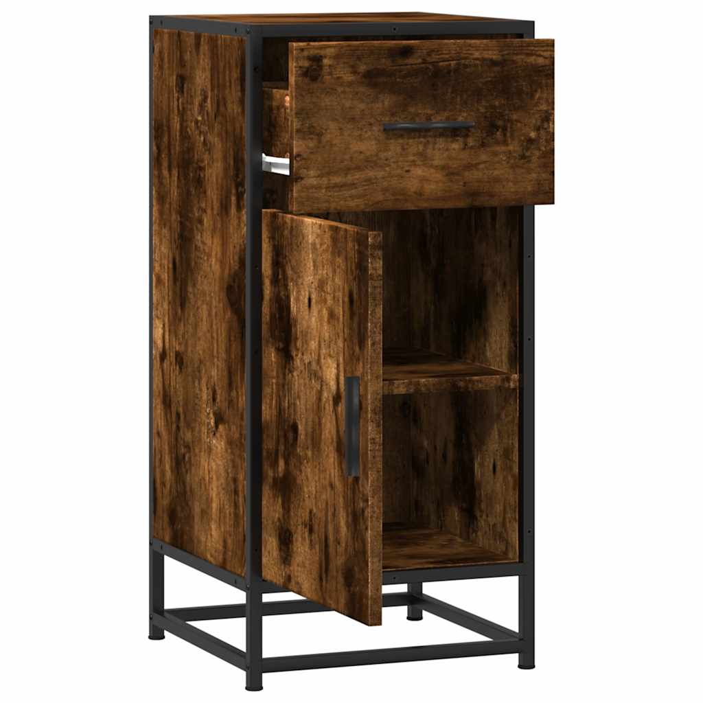 vidaXL Dulap, stejar fumuriu, 35,5x35x76 cm, lemn prelucrat și metal
