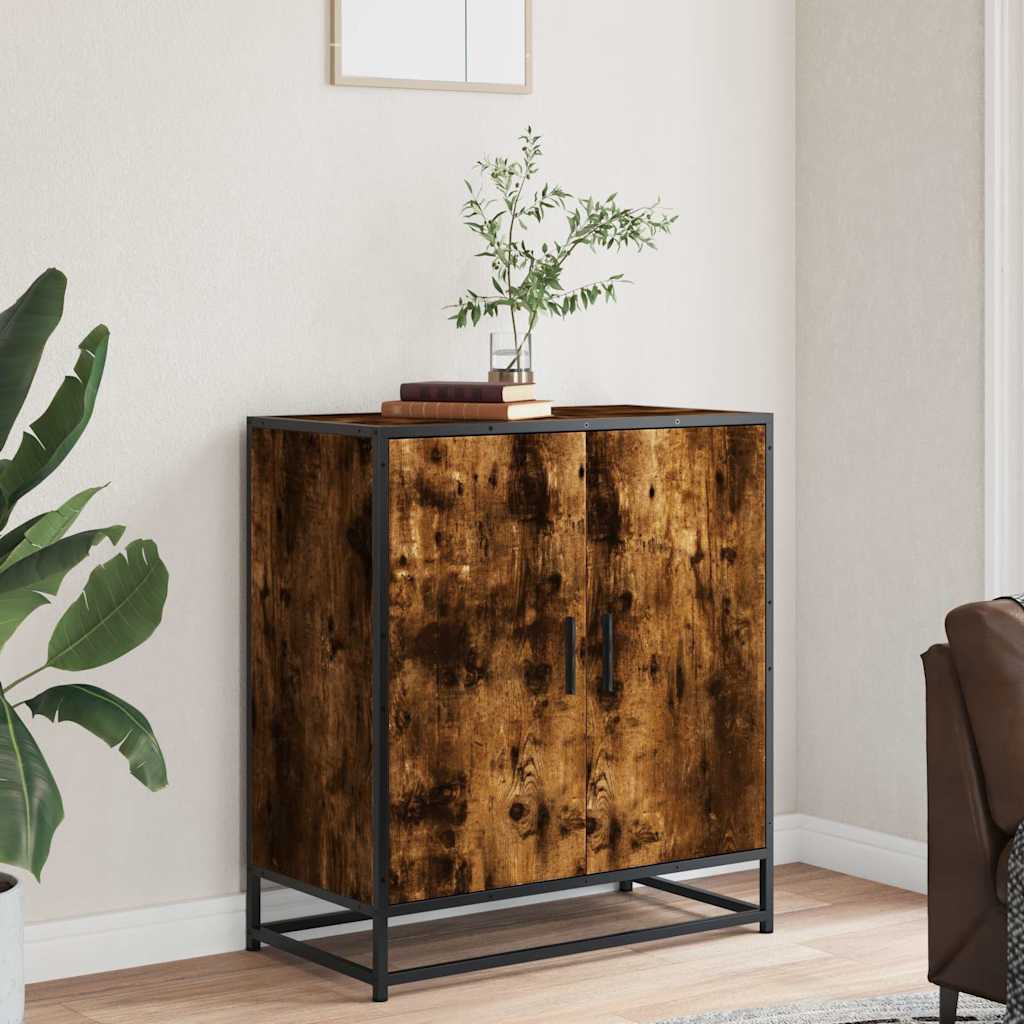 vidaXL Dulap, stejar fumuriu, 68x35x76 cm, lemn prelucrat și metal