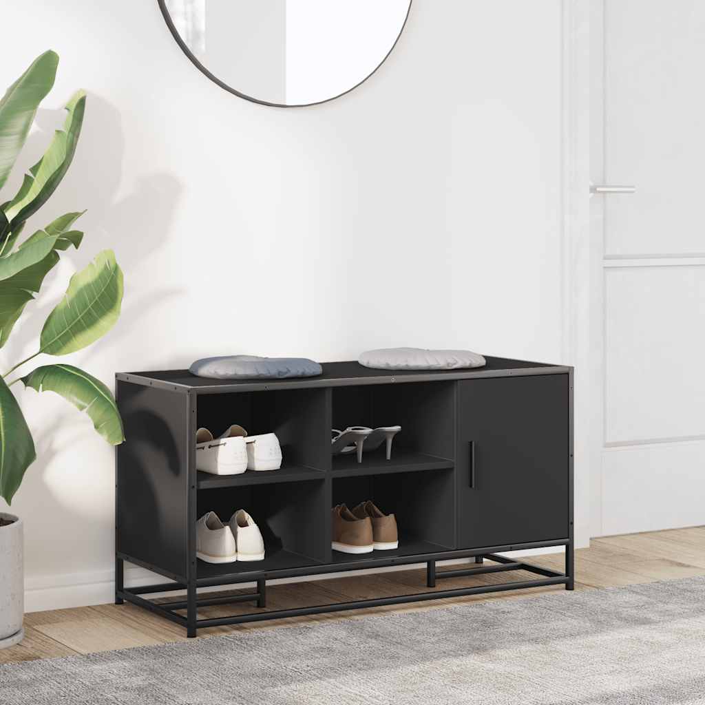 vidaXL Bancă de pantofi neagră 100x40x53,5 cm lemn și metal prelucrat