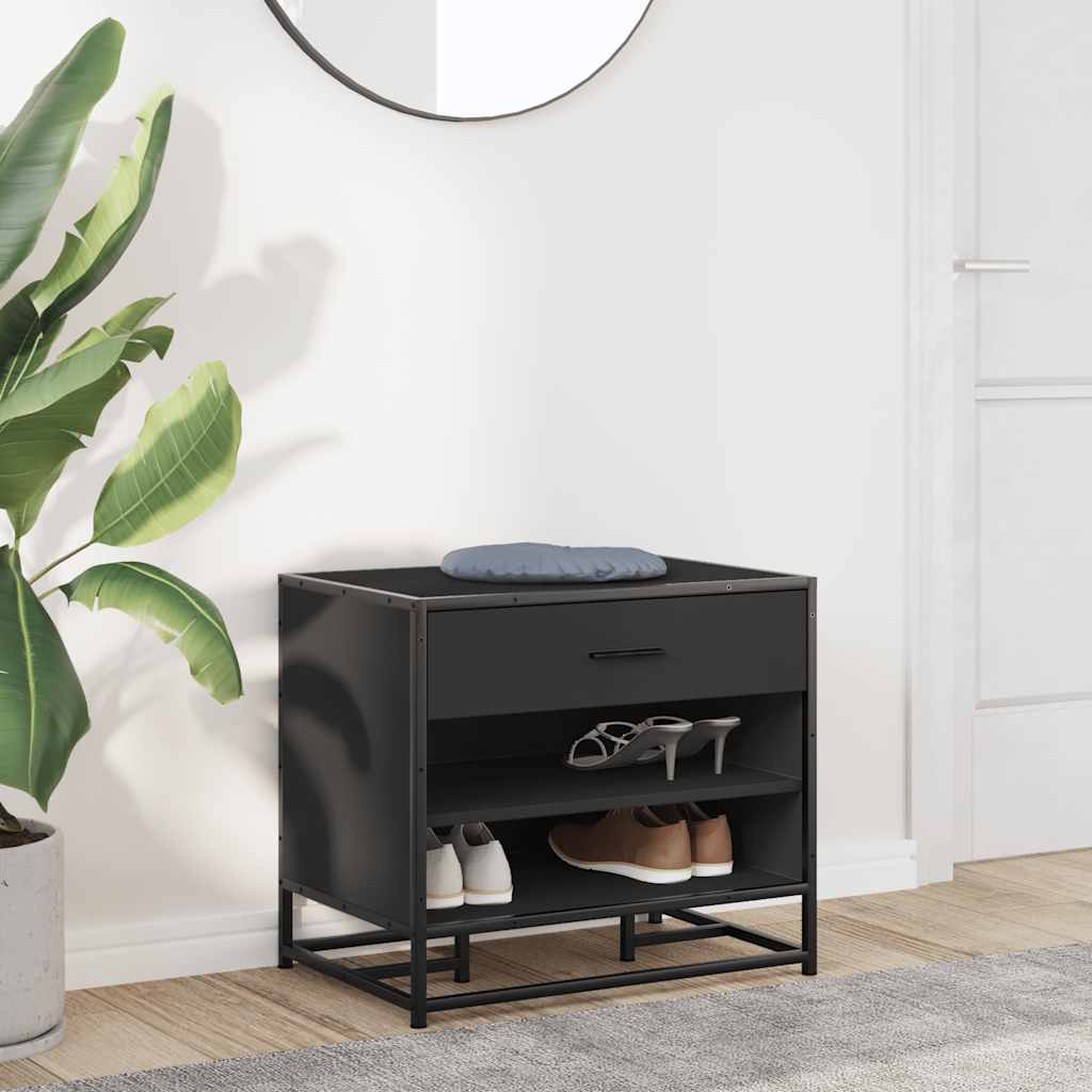 vidaXL Bancă de pantofi neagră 60x40x53,5 cm lemn și metal prelucrat vidaXL Bancă de pantofi neagră 60x40x53,5 cm lemn și metal prelucrat