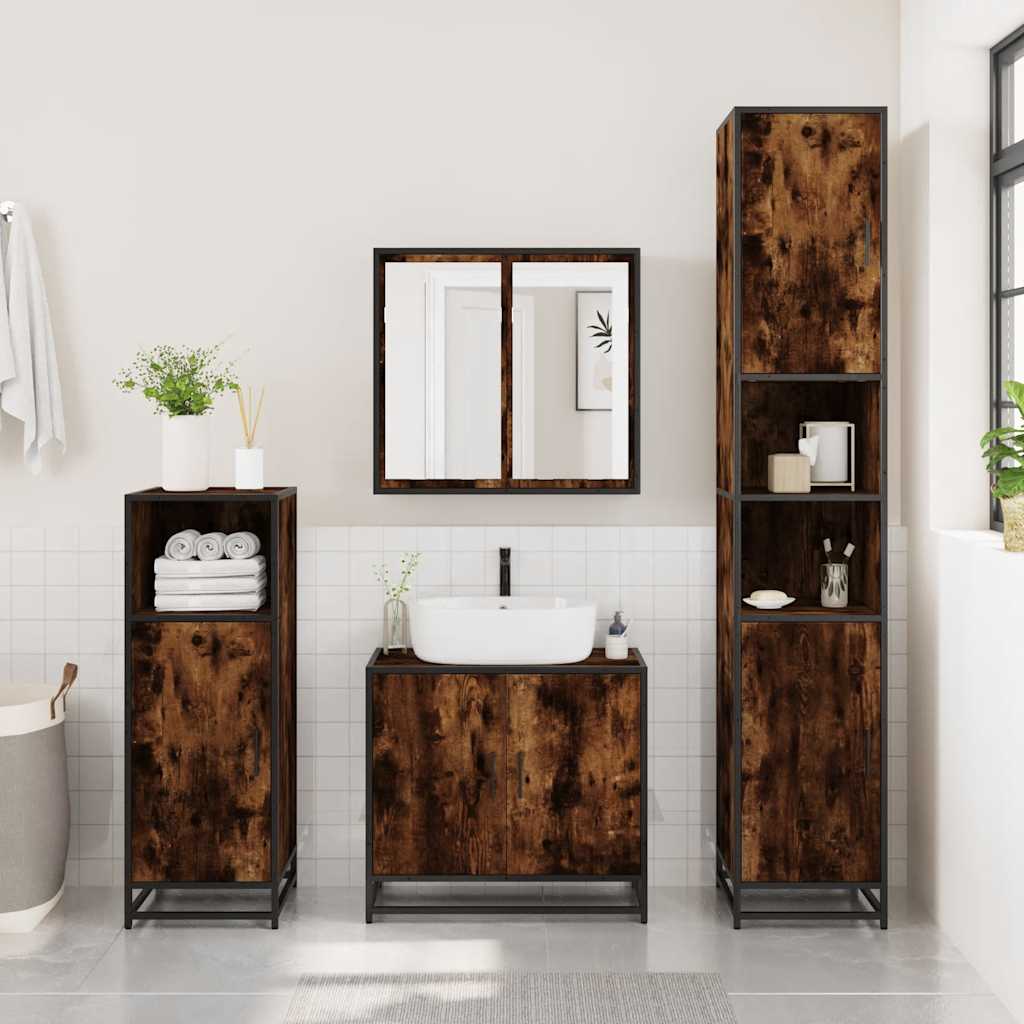 vidaXL Dulap baie cu oglindă stejar fumuriu 65x20x60 cm lemn compozit vidaXL Dulap baie cu oglindă stejar fumuriu 65x20x60 cm lemn compozit