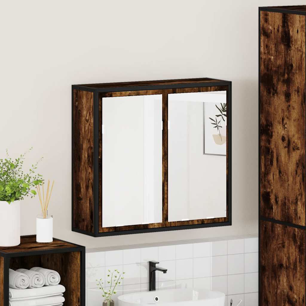 vidaXL Dulap baie cu oglindă stejar fumuriu 65x20x60 cm lemn compozit vidaXL Dulap baie cu oglindă stejar fumuriu 65x20x60 cm lemn compozit