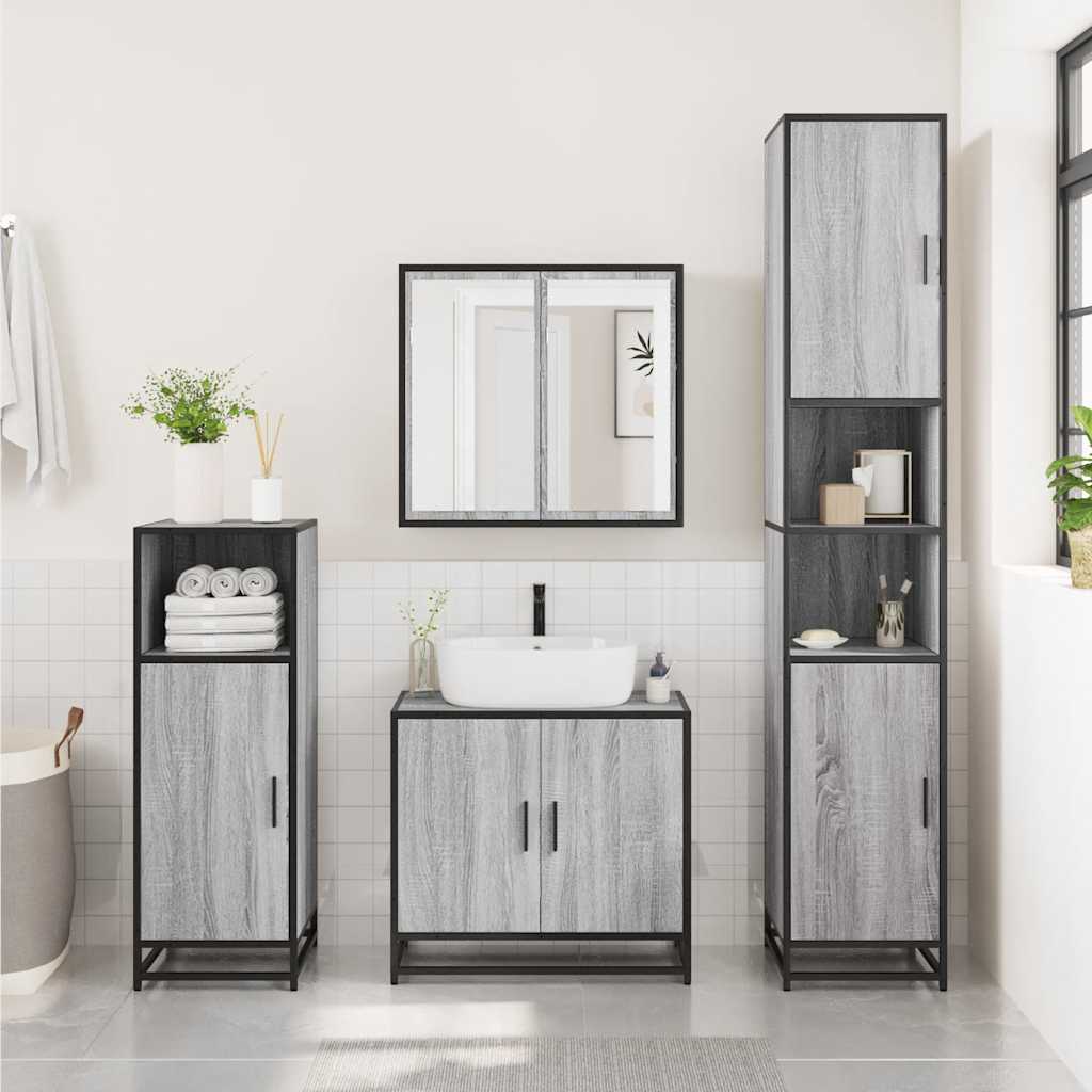 vidaXL Dulap de baie cu oglindă gri sonoma 65x20x60 cm lemn compozit vidaXL Dulap de baie cu oglindă gri sonoma 65x20x60 cm lemn compozit