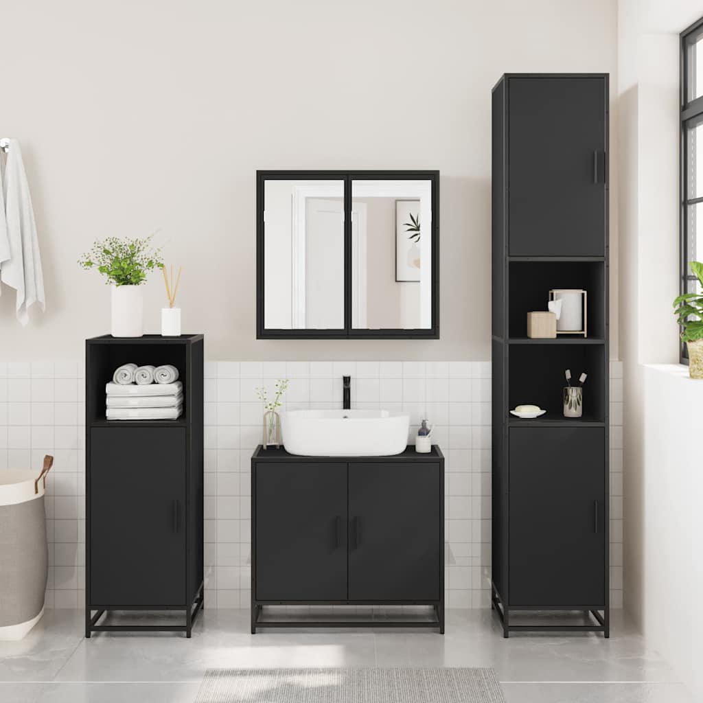 vidaXL Dulap cu oglindă pentru baie neagră 65x20x60 cm lemn prelucrat vidaXL Dulap cu oglindă pentru baie neagră 65x20x60 cm lemn prelucrat