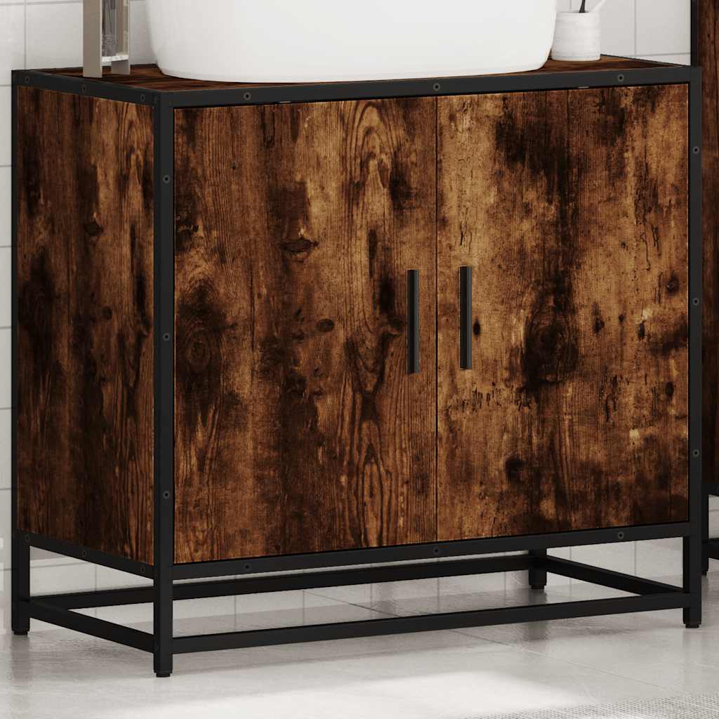 vidaXL Dulap pentru chiuvetă de baie stejar afumat 65x33x60 cm lemn vidaXL Dulap pentru chiuvetă de baie stejar afumat 65x33x60 cm lemn