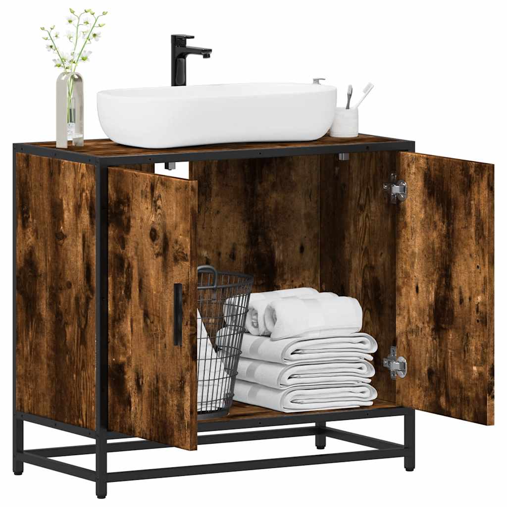 vidaXL Dulap pentru chiuvetă de baie stejar afumat 65x33x60 cm lemn vidaXL Dulap pentru chiuvetă de baie stejar afumat 65x33x60 cm lemn
