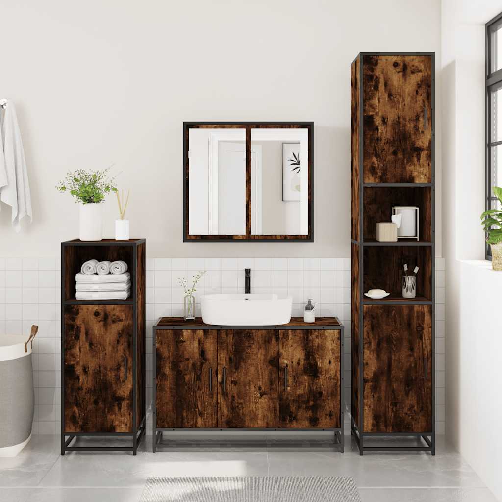 vidaXL Dulap pentru chiuveta de baie stejar afumat 90x33x60 cm lemn vidaXL Dulap pentru chiuveta de baie stejar afumat 90x33x60 cm lemn