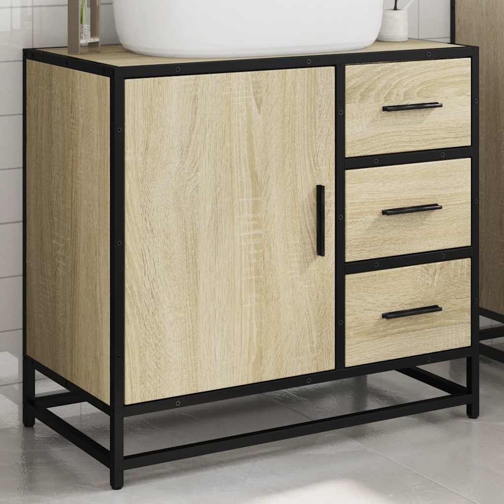 vidaXL Dulap de chiuvetă baie stejar sonoma 65x33x60 cm lemn prelucrat vidaXL Dulap de chiuvetă baie stejar sonoma 65x33x60 cm lemn prelucrat