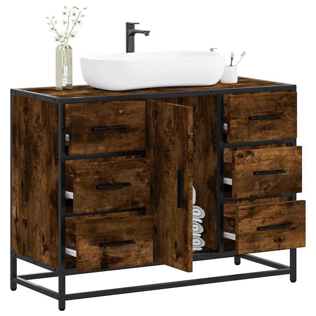 vidaXL Dulap chiuveta de baie stejar fumuriu 80x33x60 cm lemn compozit