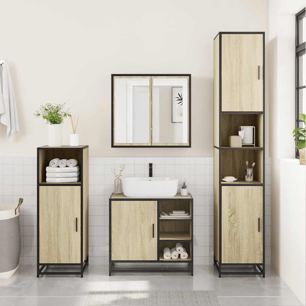 vidaXL Dulap de chiuvetă baie stejar sonoma 65x33x60 cm lemn prelucrat vidaXL Dulap de chiuvetă baie stejar sonoma 65x33x60 cm lemn prelucrat