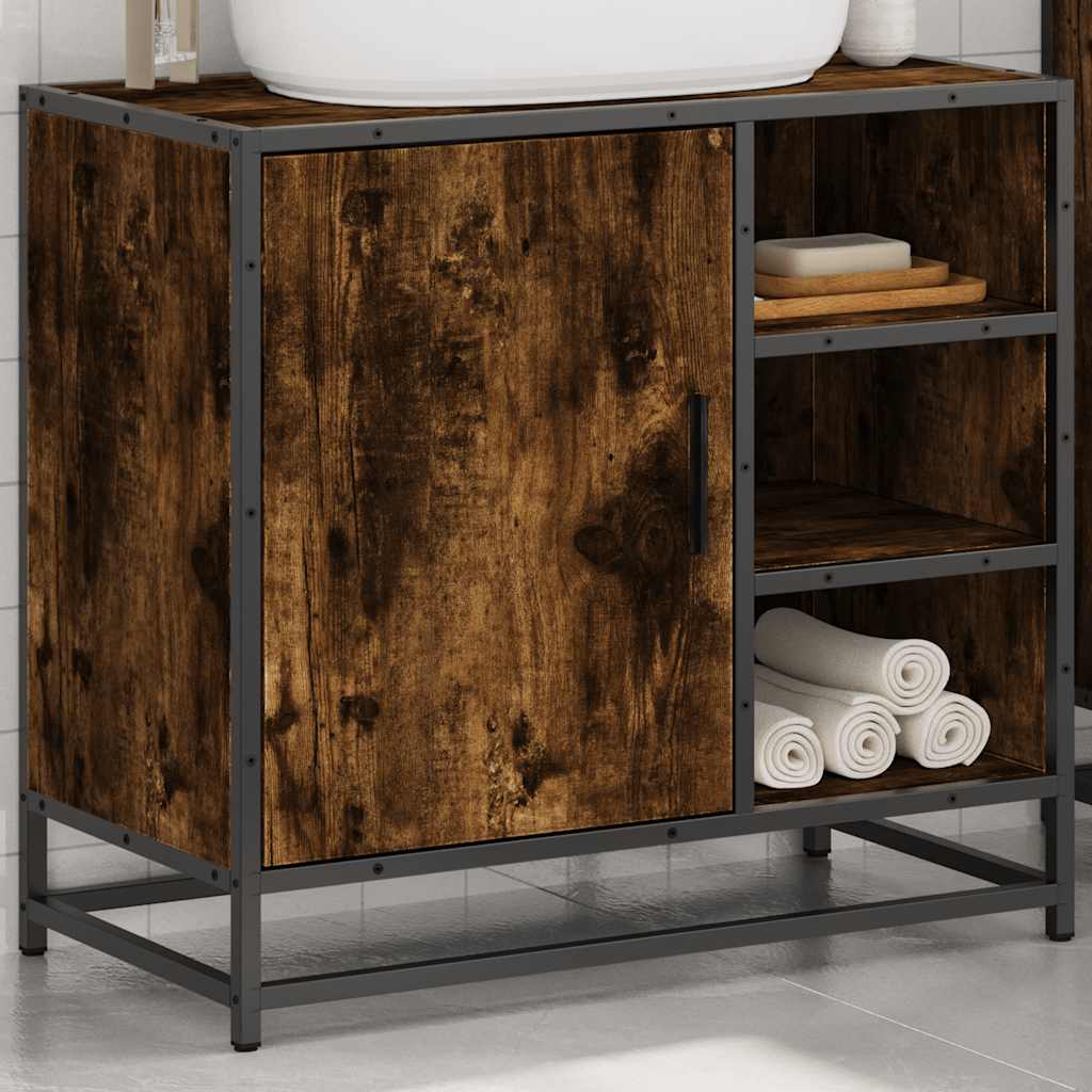 vidaXL Dulap pentru chiuvetă de baie stejar afumat 65x33x60 cm lemn vidaXL Dulap pentru chiuvetă de baie stejar afumat 65x33x60 cm lemn