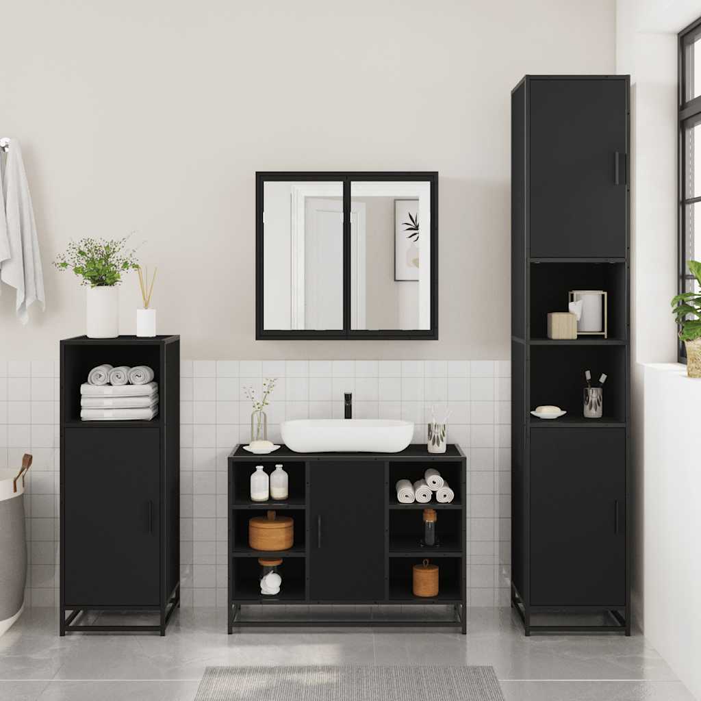vidaXL Dulap chiuveta de baie, negru, 80x33x60 cm, lemn compozit vidaXL Dulap chiuveta de baie, negru, 80x33x60 cm, lemn compozit